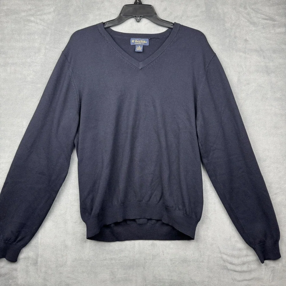 Brooks Brothers Mens‎ V Neck Merino Wool Blend Sweater Navy Size M